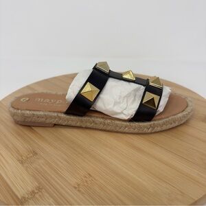 Maypol Black Leather Studded Espadrille Sandals | Size 7.5 | Made in Spain‎